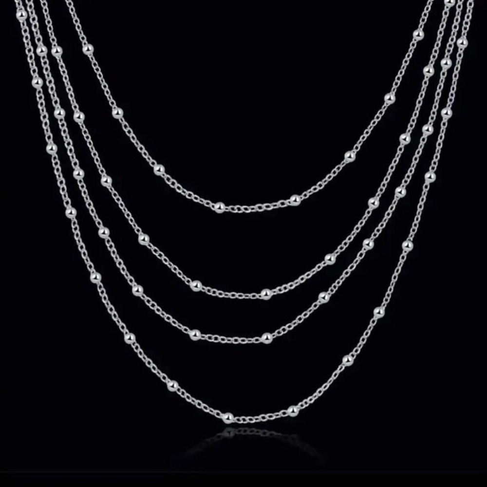 Sterling Silver Multi-Layer Beaded Chain Necklace